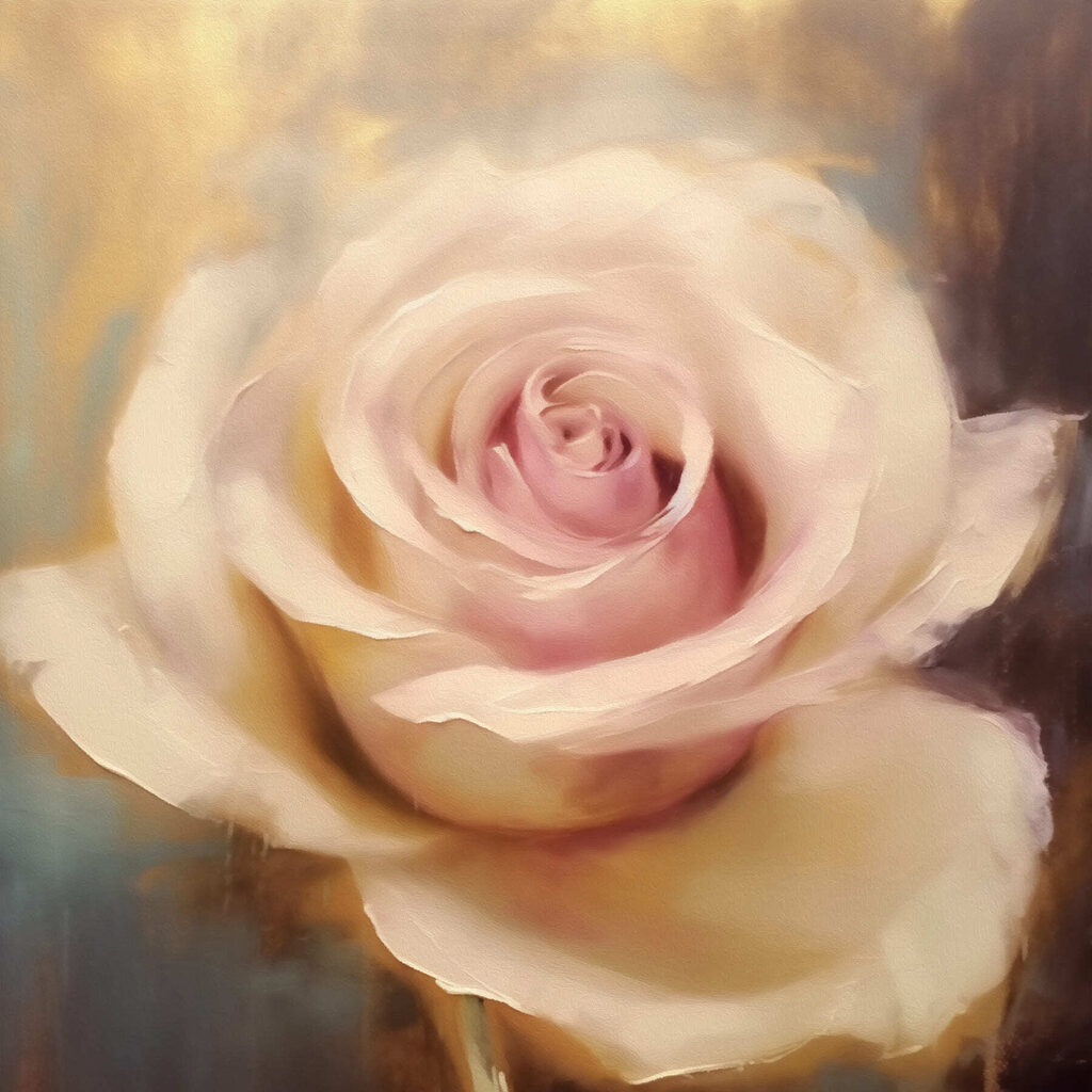 Cremeweiße Rose, rosa Herz — ganzes Design