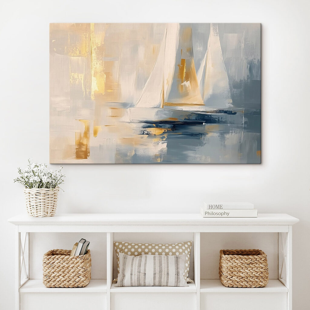 Segelboot im blassgoldenen Licht in einem Interieur