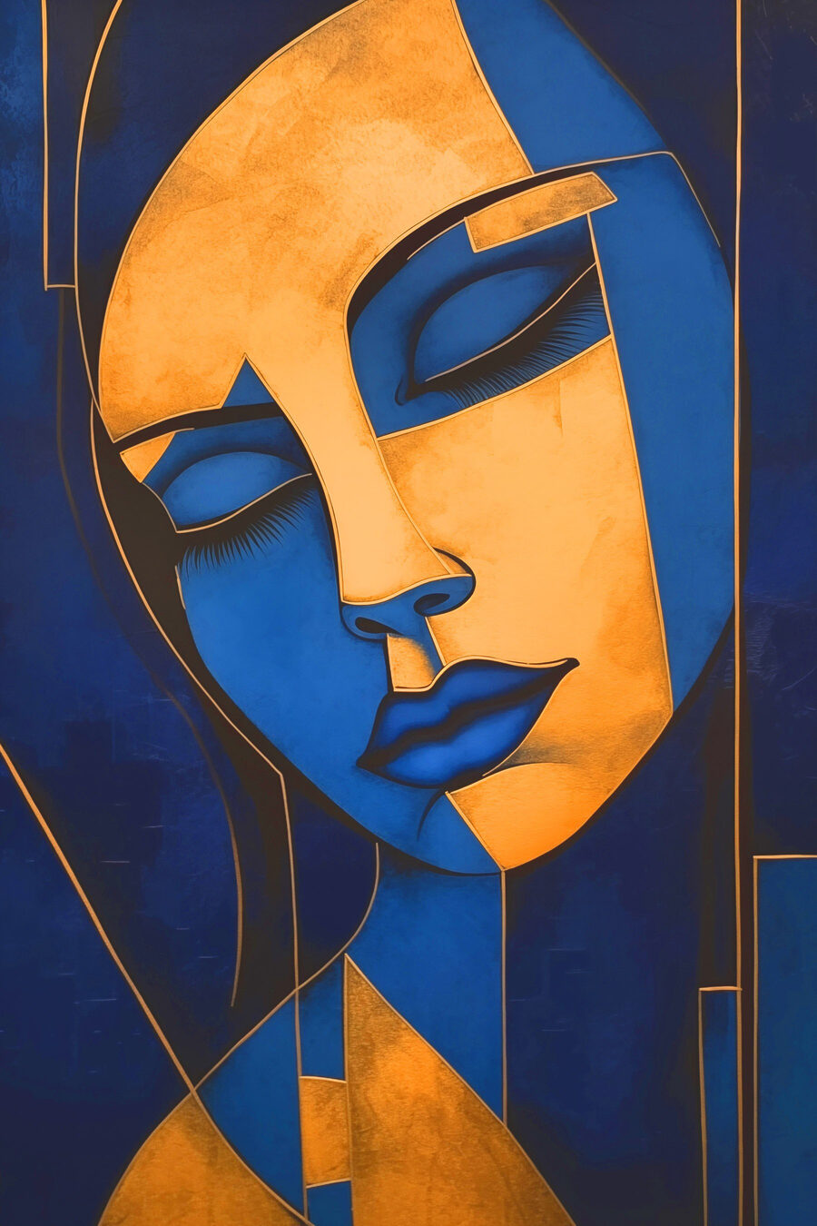 Blaue Maske zwischen Gold — ganzes Design