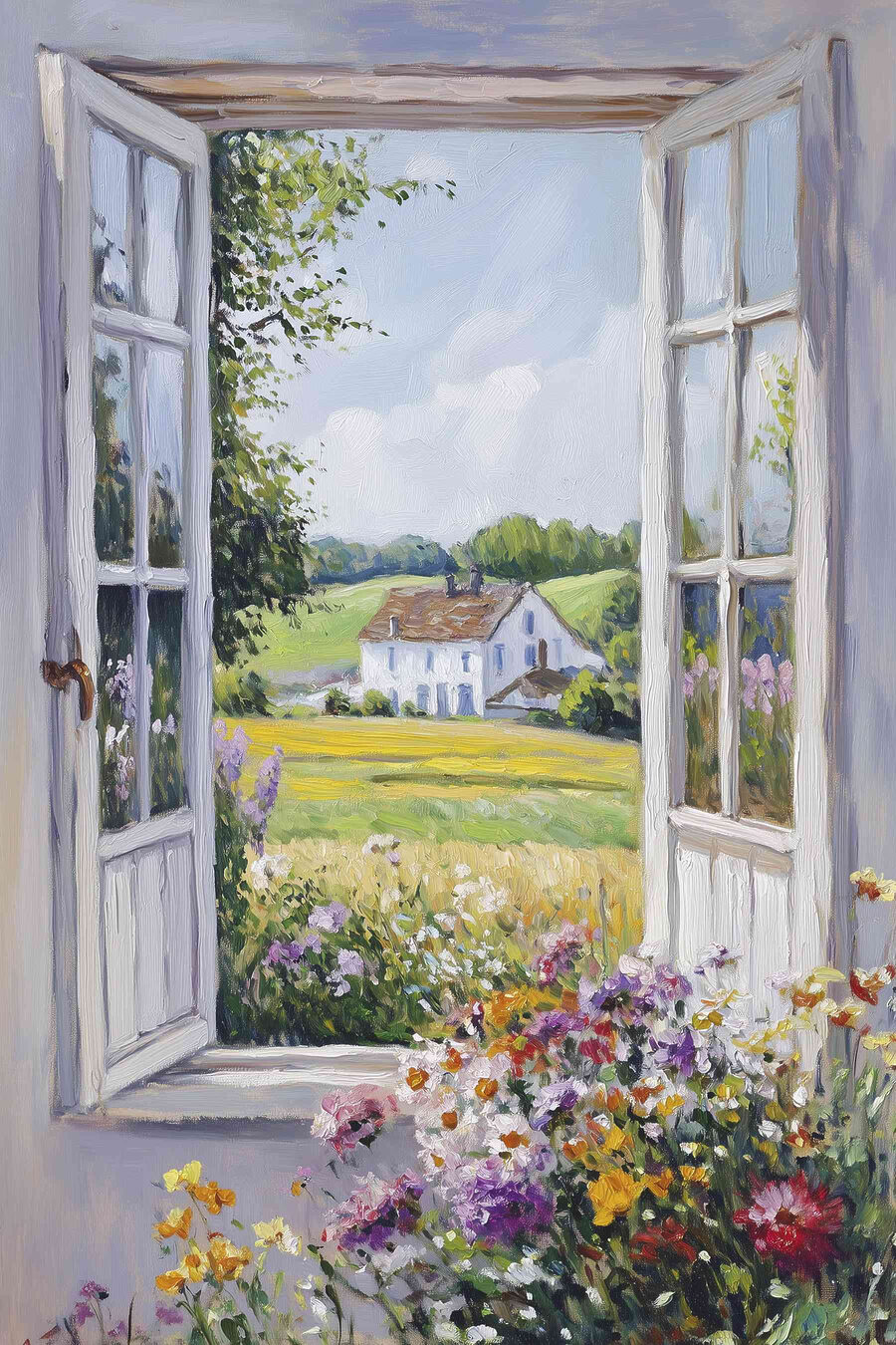 Offenes Fenster zur Blumenwiese — ganzes Design