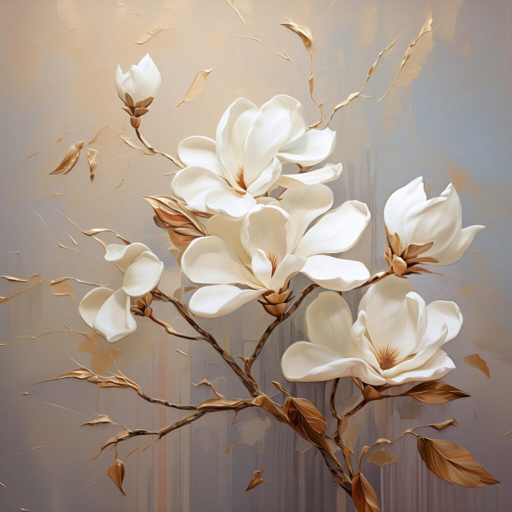 Weiße Magnolie an Zweigen — ganzes Design