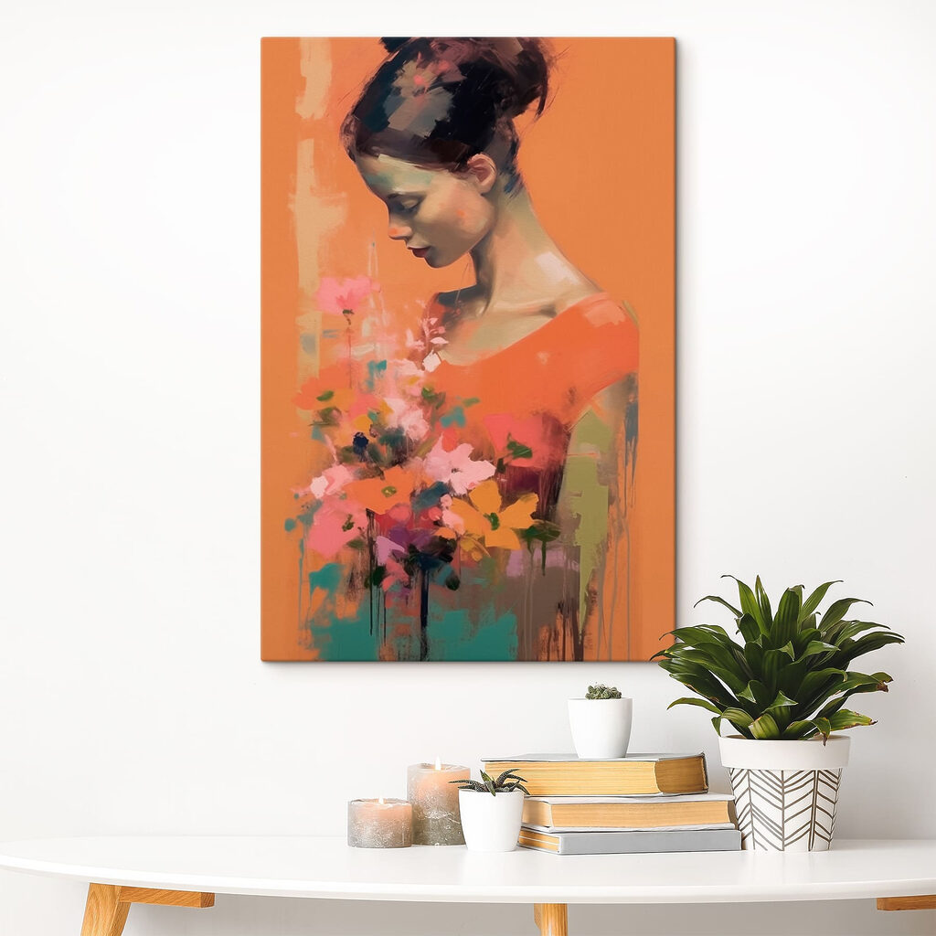 Orangefarbenes Kleid mit Blumen — Interieur 1