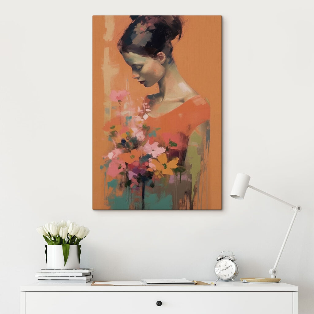 Orangefarbenes Kleid mit Blumen — Interieur 2