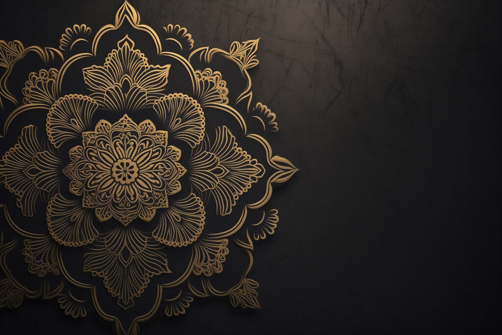 Goldenes Mandala auf Schwarz — ganzes Design