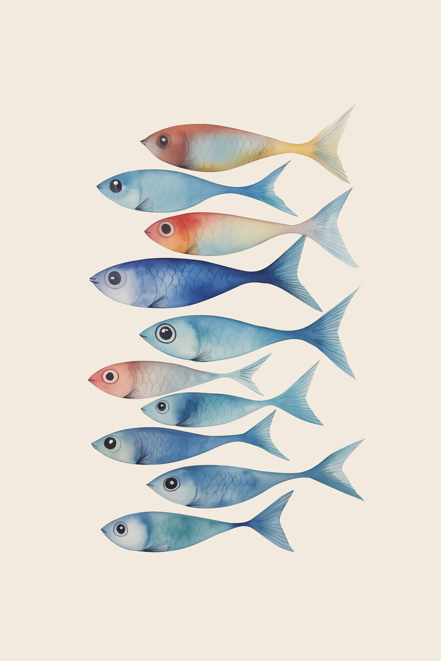 Fischreihe in sanften Farben — ganzes Design