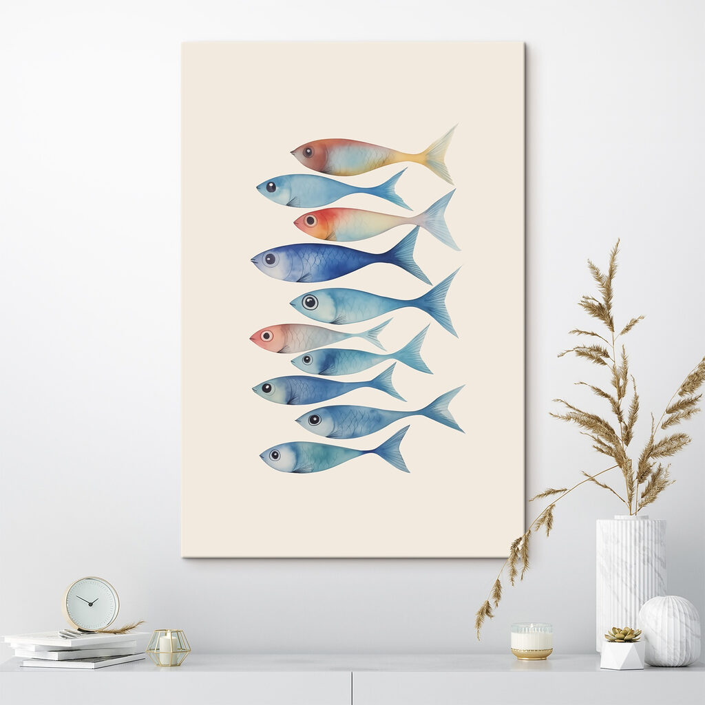 Fischreihe in sanften Farben in einem Interieur