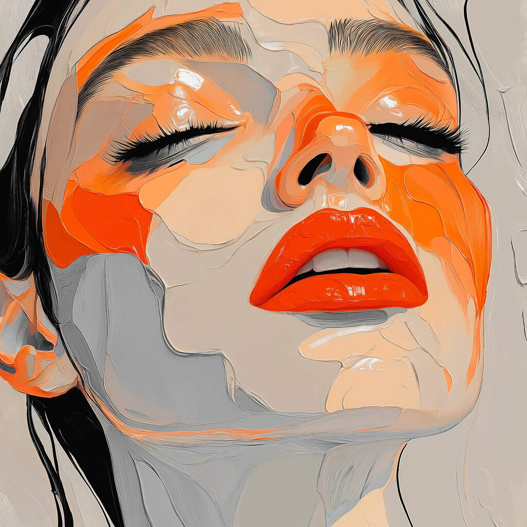 Erhobenes Gesicht in Orange — ganzes Design
