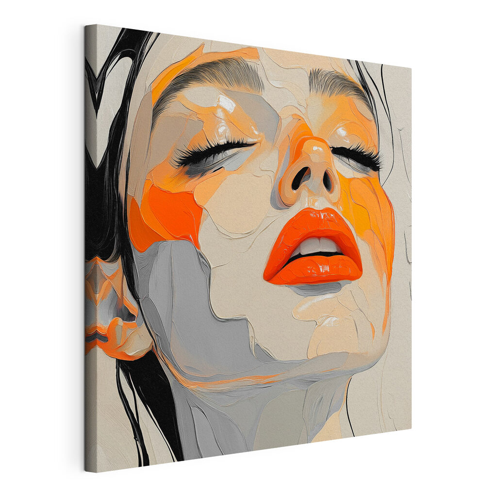 Erhobenes Gesicht in Orange, gespannte Leinwand mit umlaufender Kante