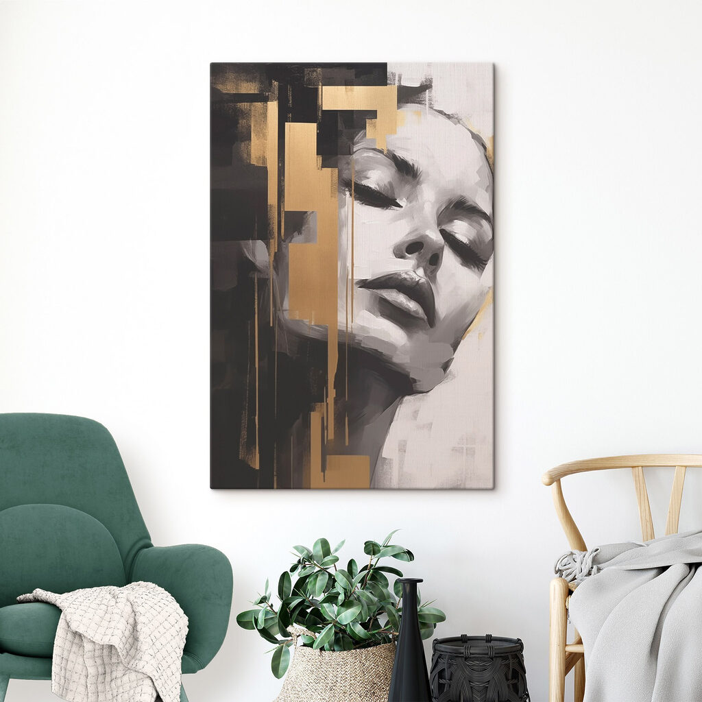 Geneigtes Gesicht mit Goldbahnen — Interieur 2