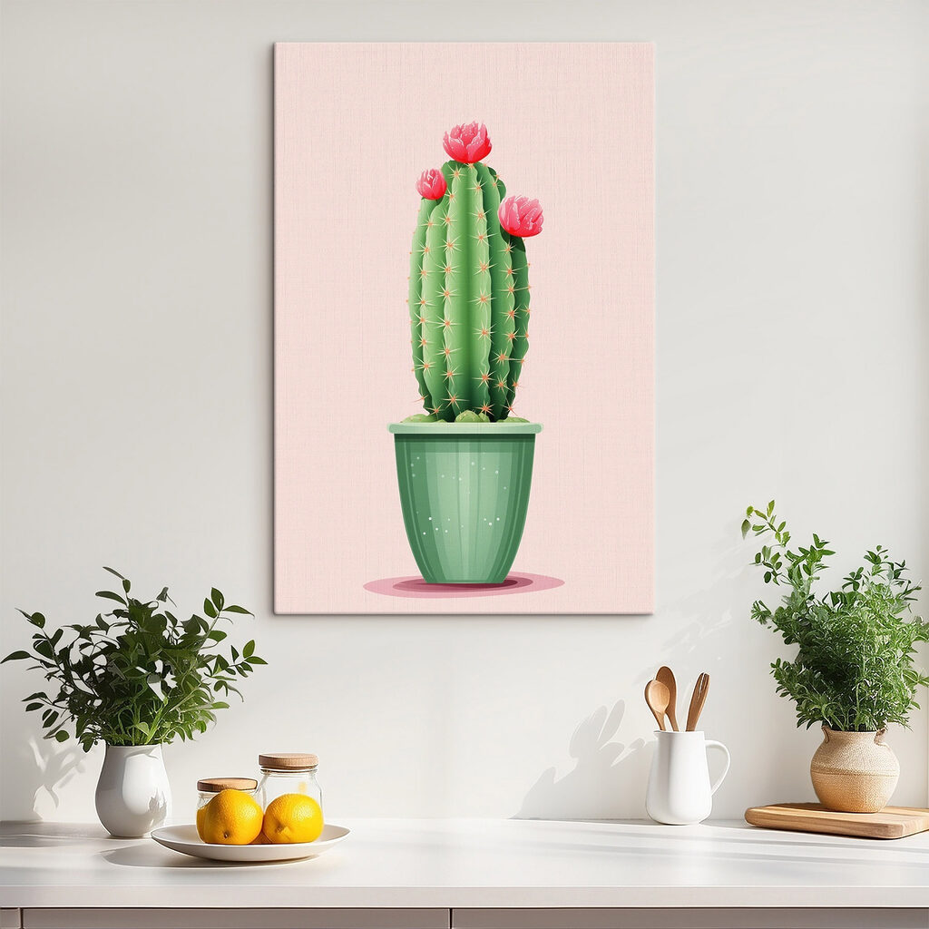 Grüner Kaktus auf Pastellrosa — Interieur 1