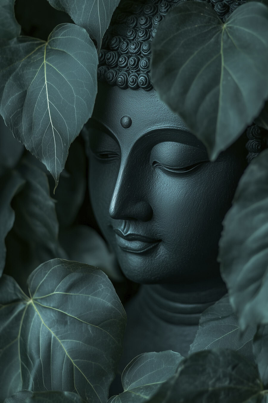 Buddha hinter Herzblättern — ganzes Design