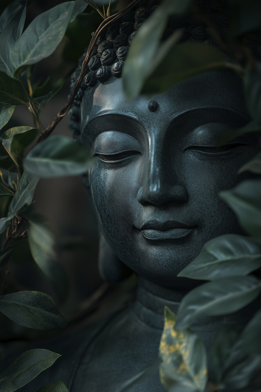Buddha zwischen kühlen Dschungelblättern — ganzes Design