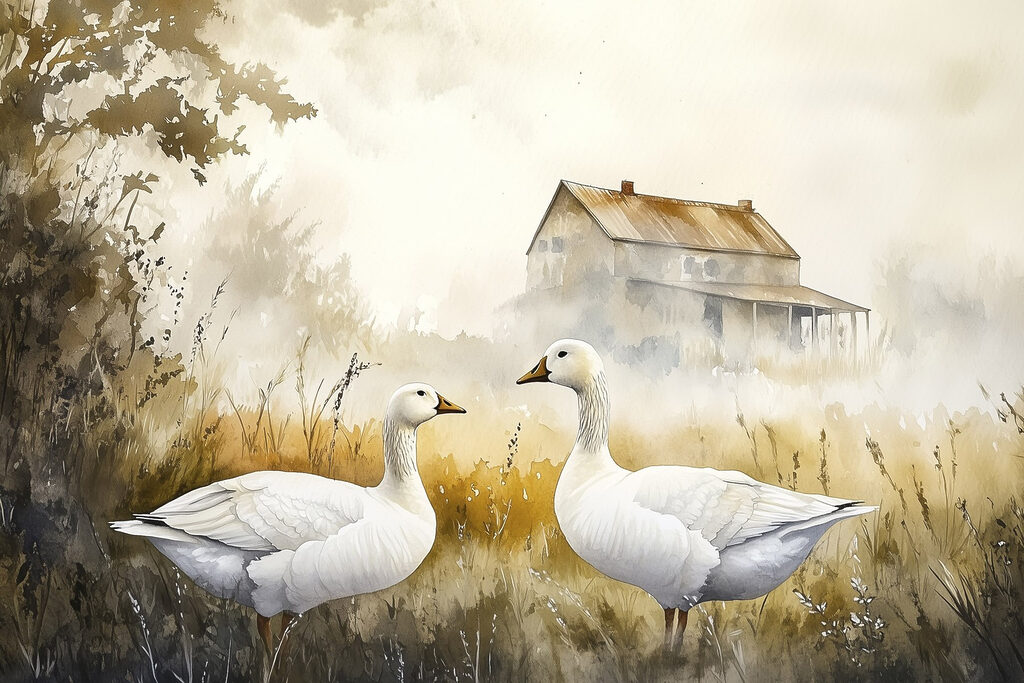 Gänse im goldenen Gras — ganzes Design