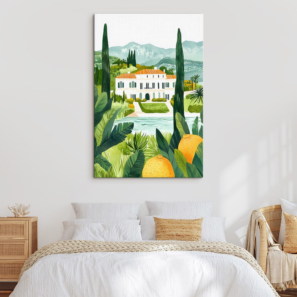 Weiße Villa zwischen Zitronen in einem Interieur