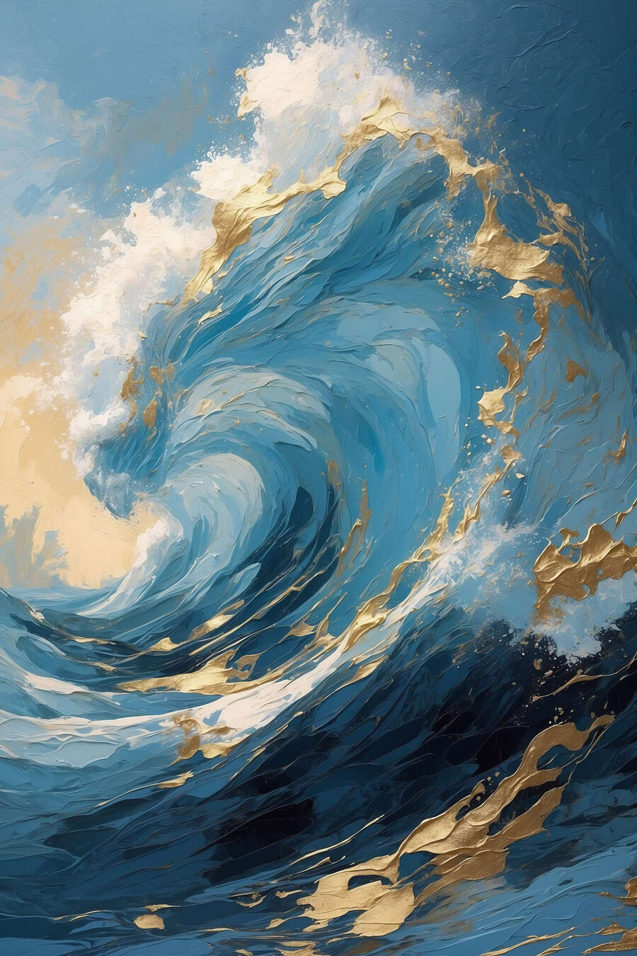 Blaue Welle mit Goldschaum — ganzes Design