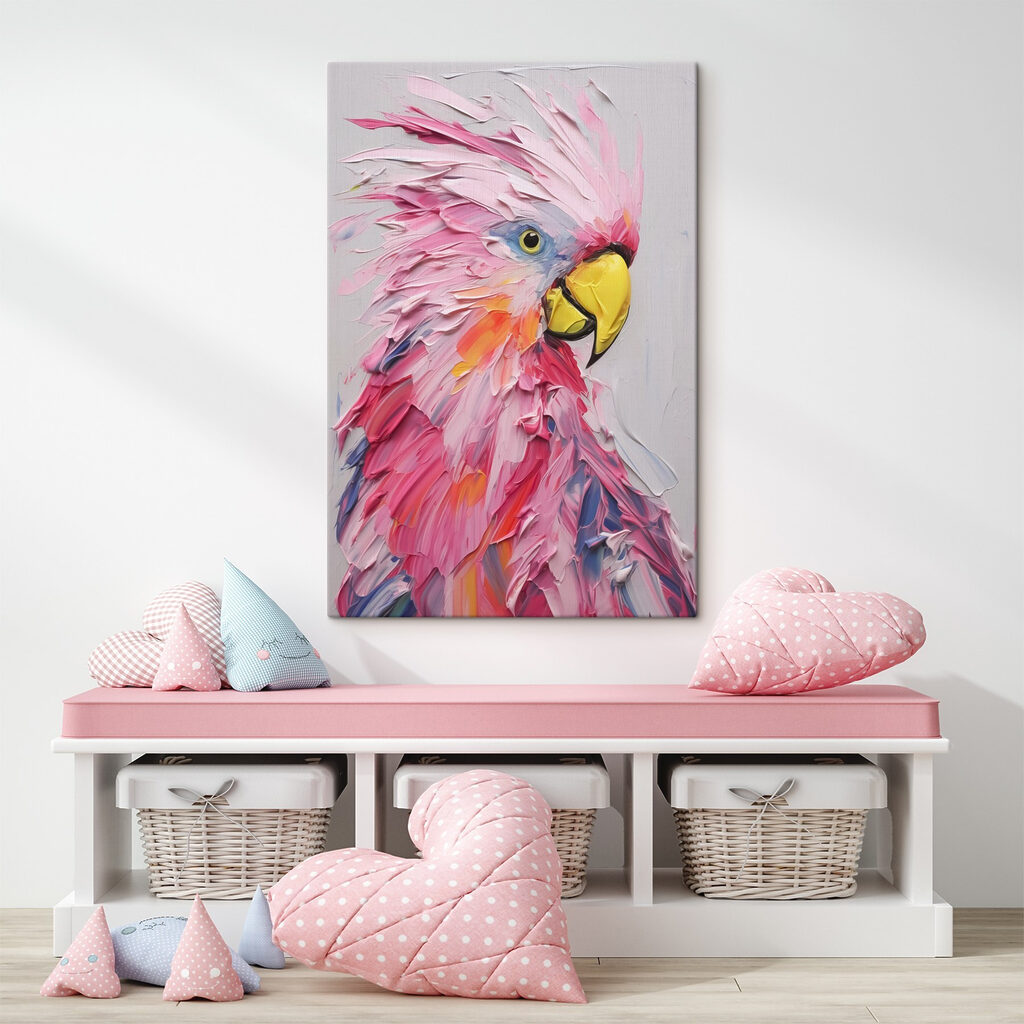 Rosa Kakadu mit Haube in einem Interieur