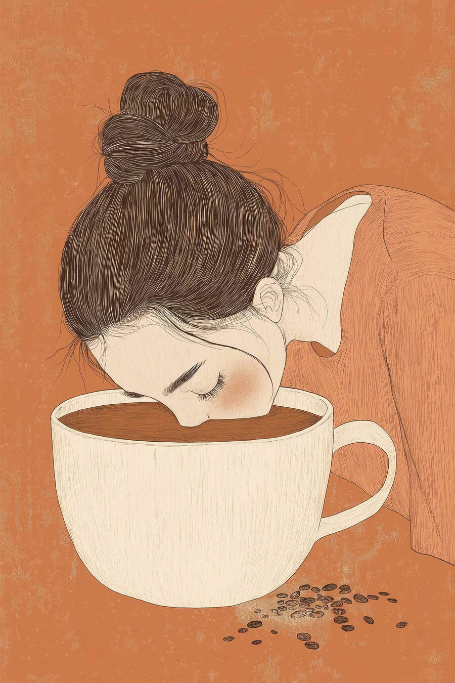 Über die Tasse gebeugt — ganzes Design