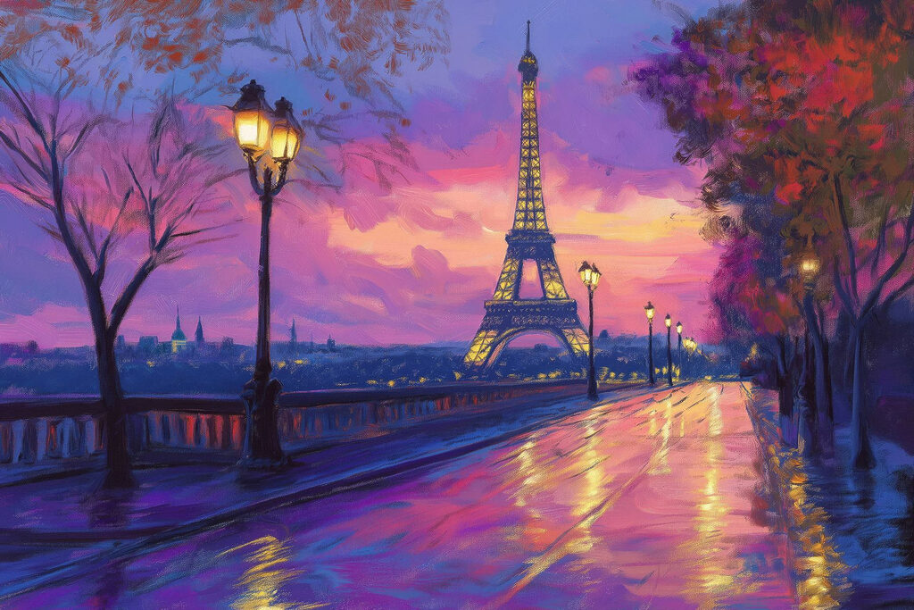 Paris im violetten Abendlicht — ganzes Design