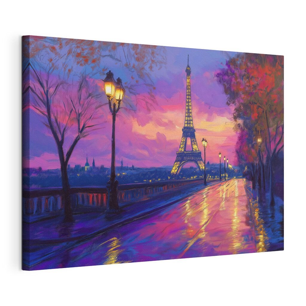 Paris im violetten Abendlicht, gespannte Leinwand mit umlaufender Kante