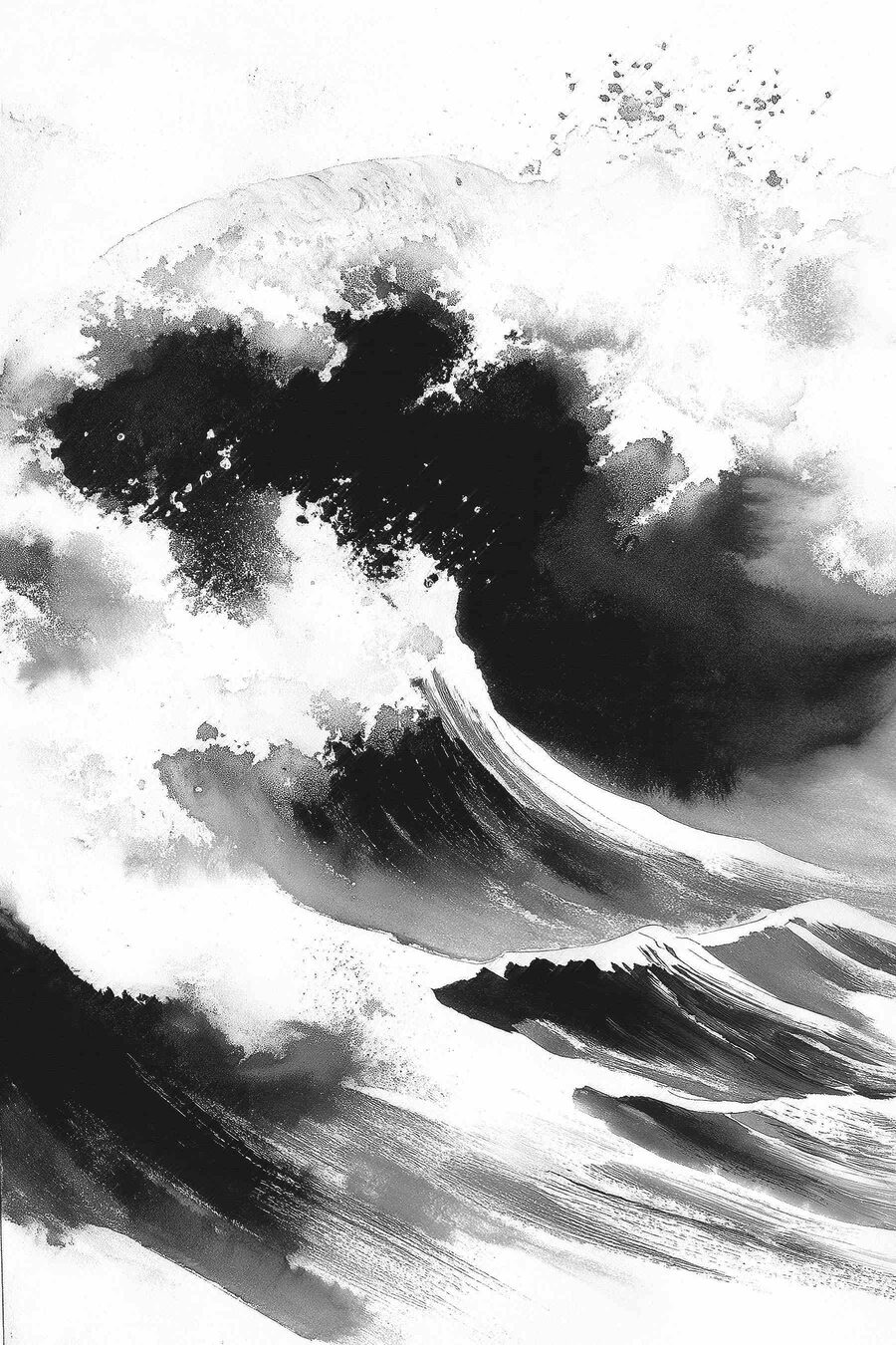 Schwarz-weiße Welle in Tusche — ganzes Design
