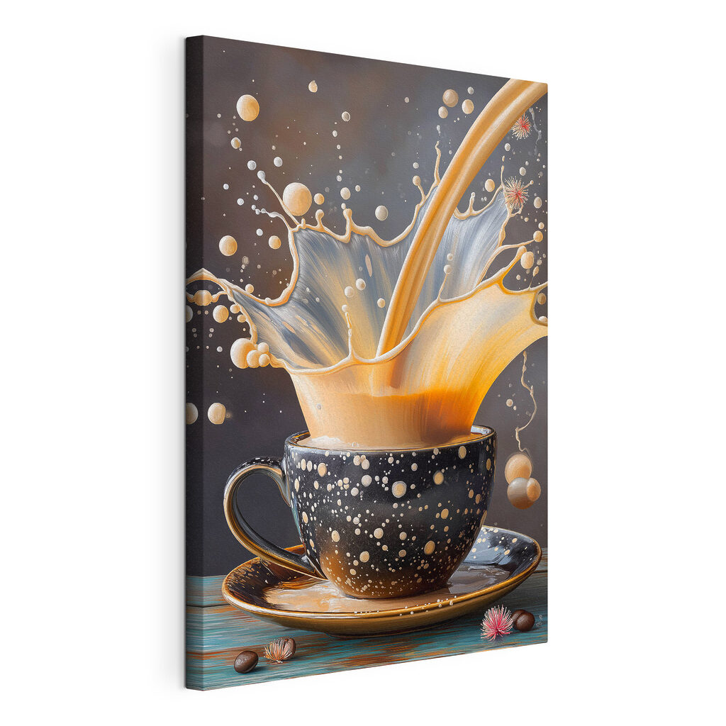 Spritzender Kaffee, gespannte Leinwand mit umlaufender Kante