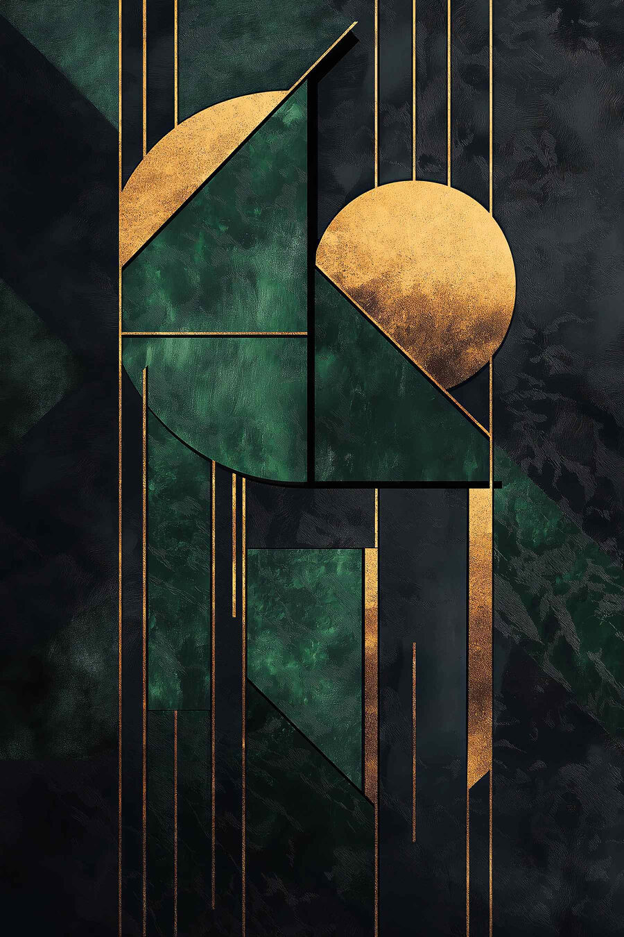 Goldene Geometrie auf Smaragdgrün — ganzes Design