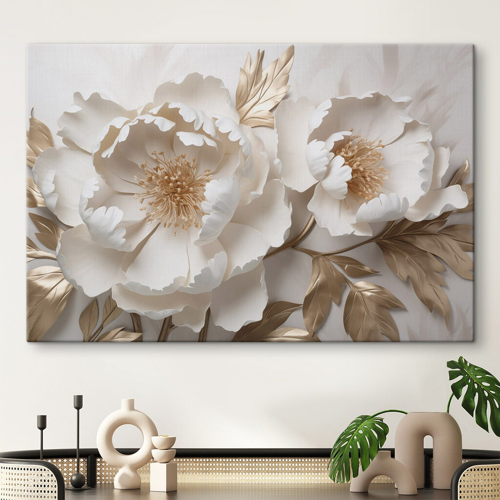 Cremeweiße Pfingstrosen mit Goldlaub — Interieur 1