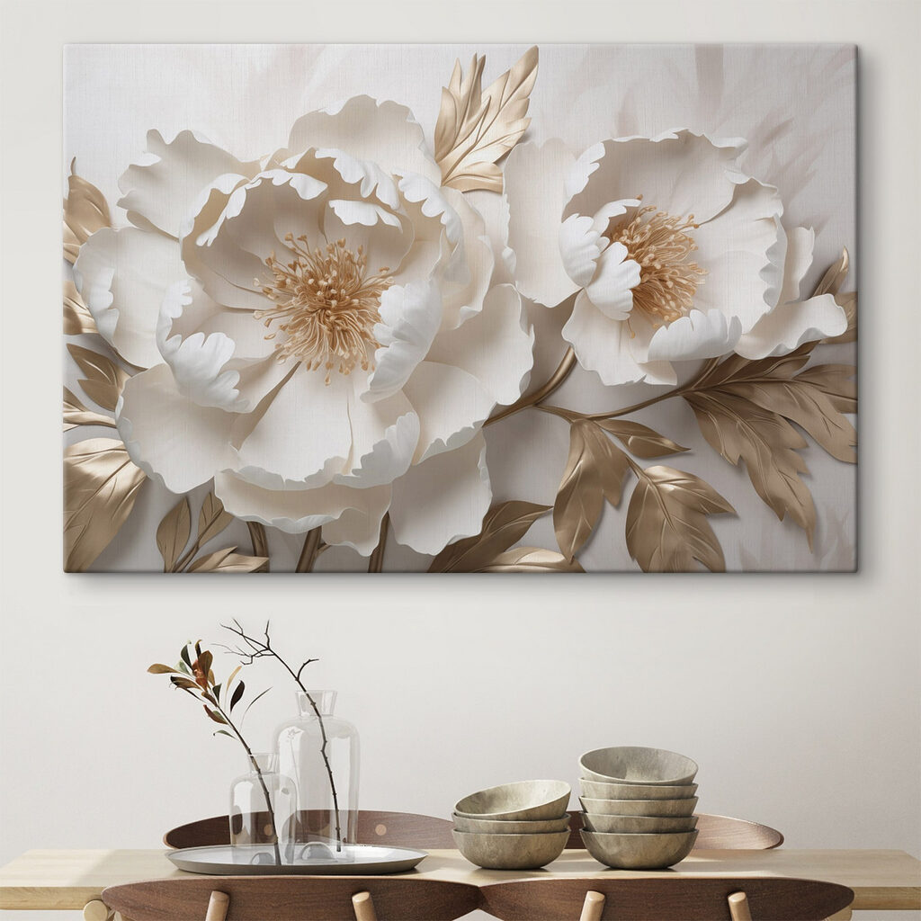 Cremeweiße Pfingstrosen mit Goldlaub — Interieur 2