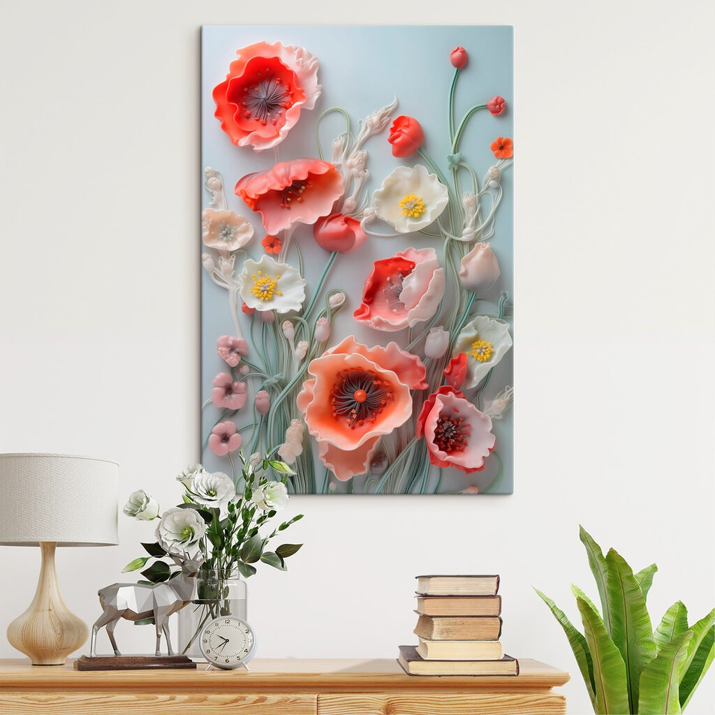 Korallenmohn auf Salbeiblau — Interieur 2