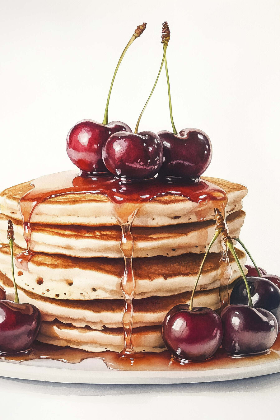 Pfannkuchen mit glänzenden Kirschen — ganzes Design