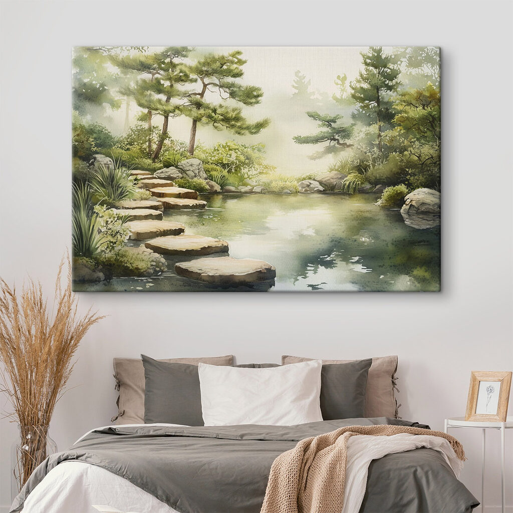 Steinpfad über den Teich in einem Interieur