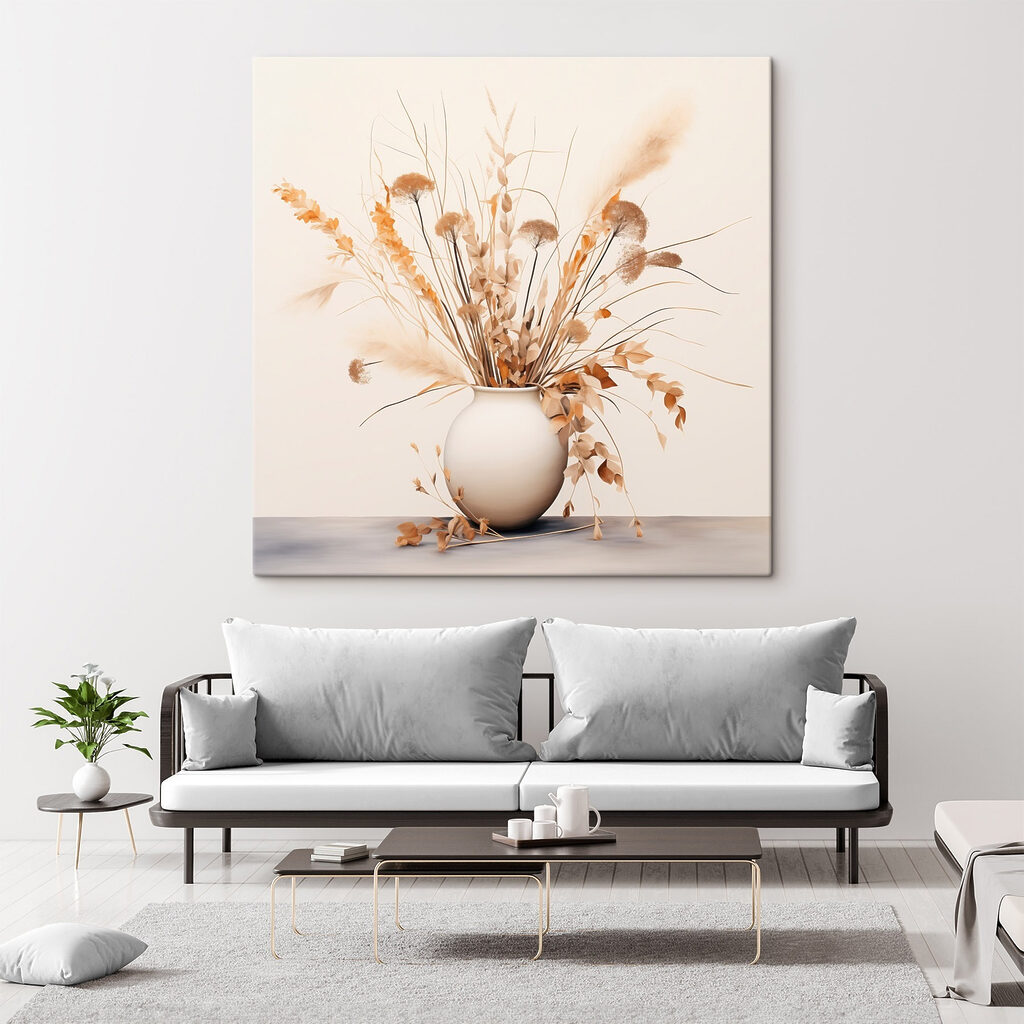 Trockenstrauß in runder Vase in einem Interieur