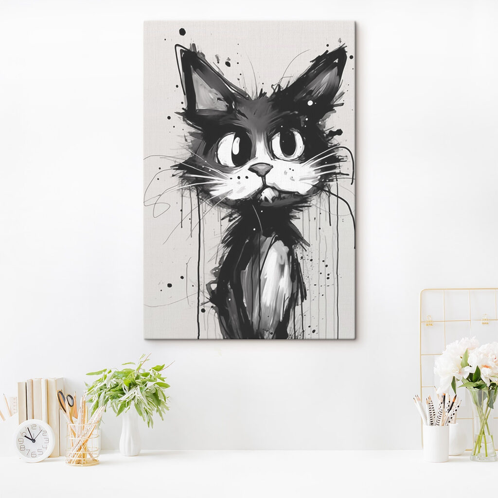 Katzenaugen in schwarzer Tusche in einem Interieur