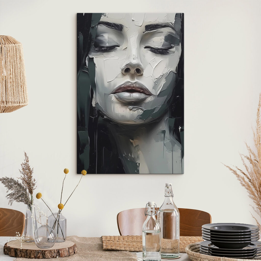 Porträt in dunklen Strichen in einem Interieur
