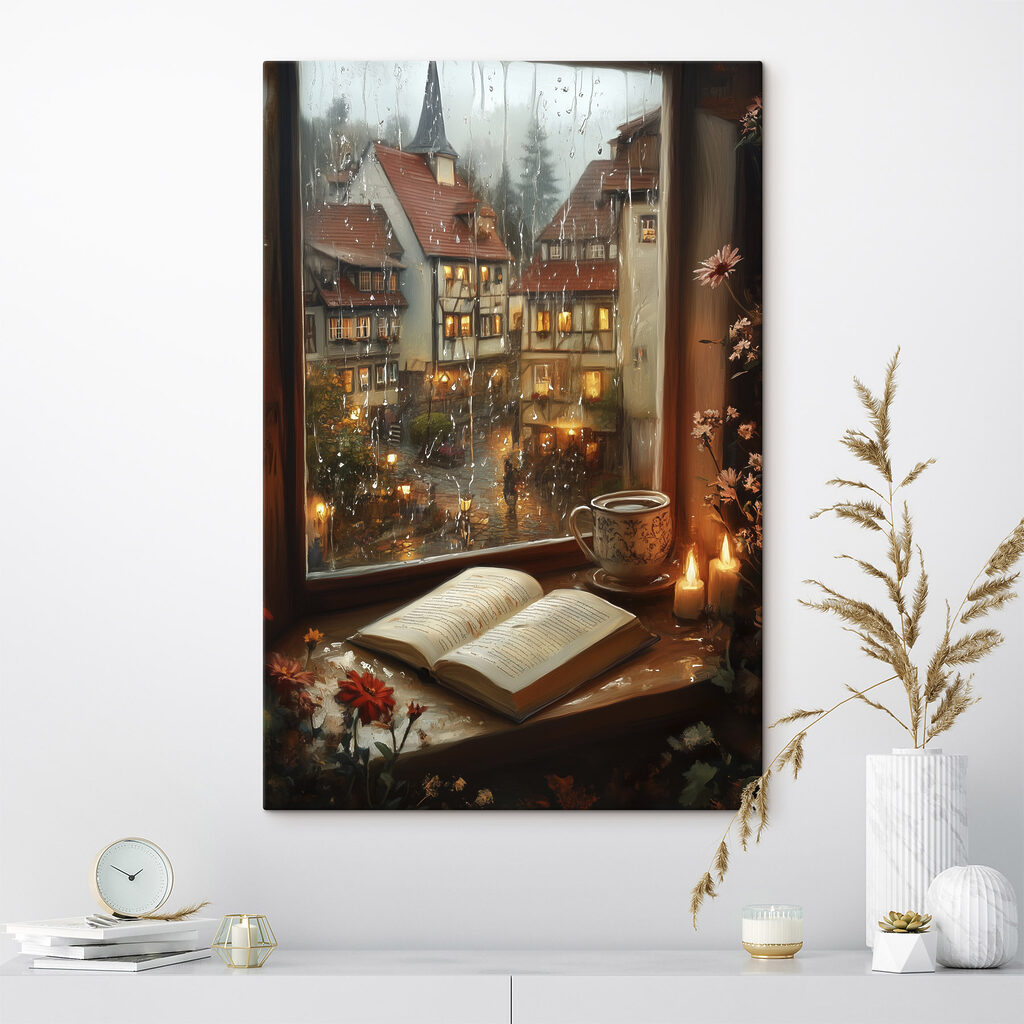 Buch am erleuchteten Fenster in einem Interieur