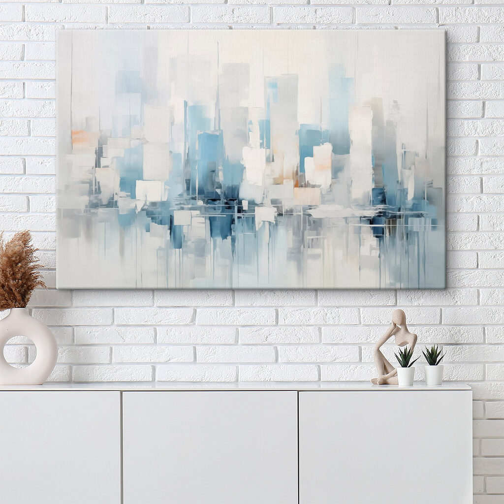 Stadt in eisblauer Spiegelung in einem Interieur