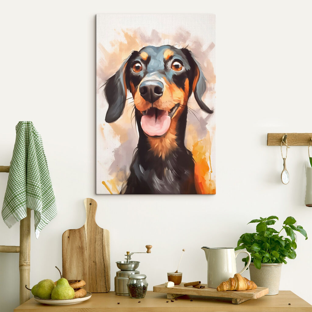 Fröhlicher Dackel in Aquarell in einem Interieur