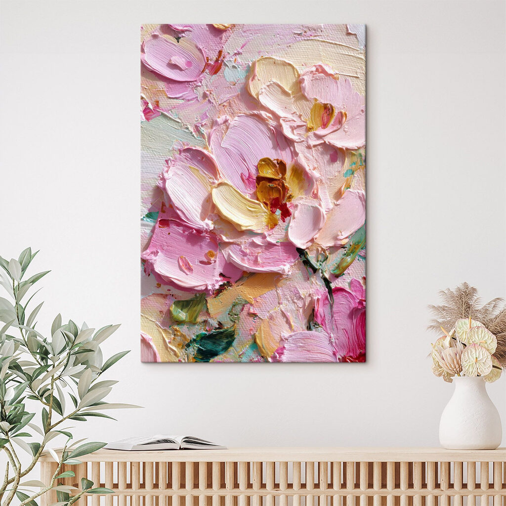 Rosa Blütenblätter mit Farbrändern in einem Interieur
