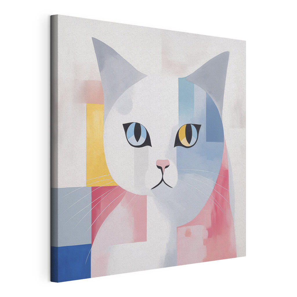 Pastellkatze mit zweifarbigen Augen, gespannte Leinwand mit umlaufender Kante