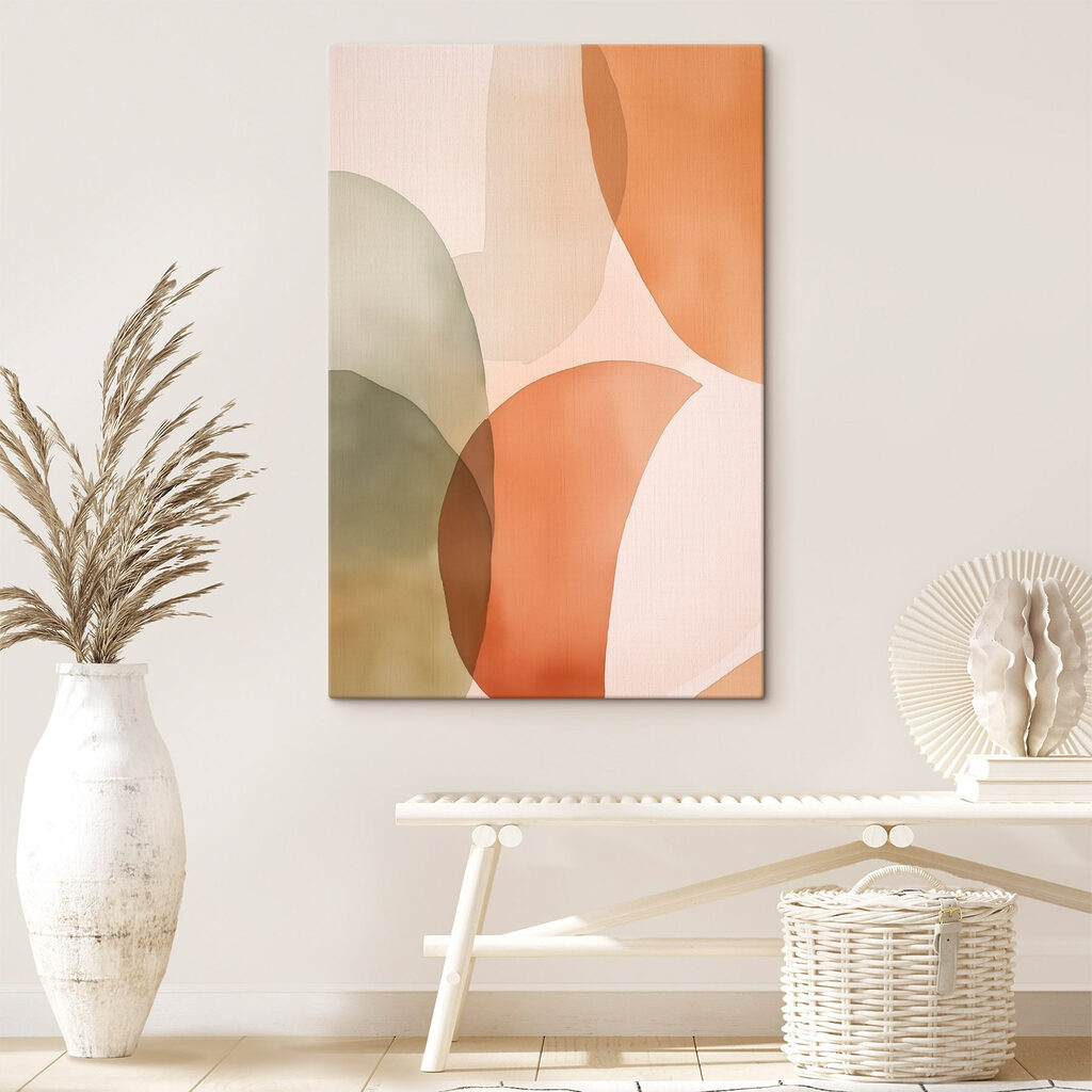 Pfirsichflächen mit olivgrünem Schatten in einem Interieur