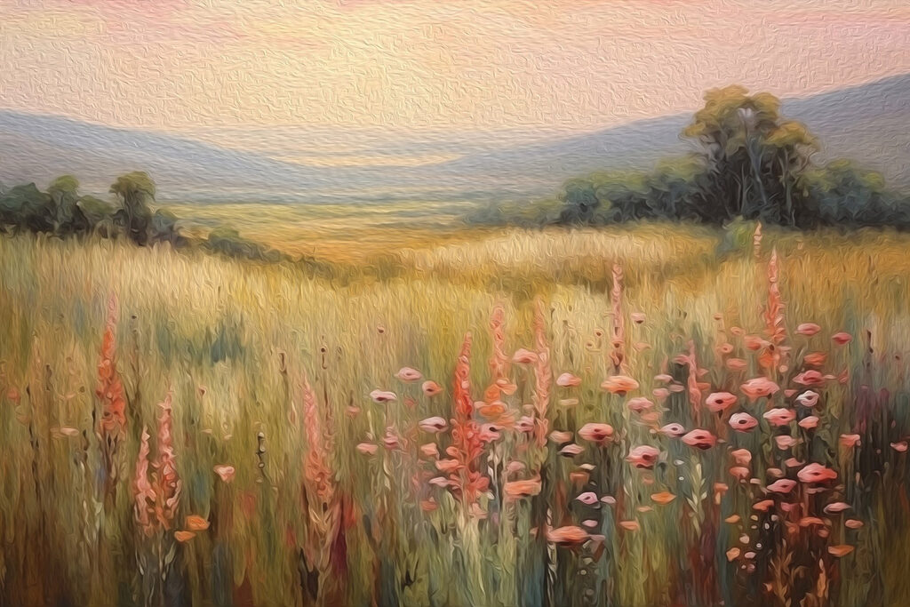 Wiese mit rosa Blütenähren — ganzes Design