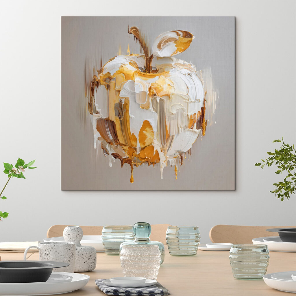 Apfel in Pinselstrichen in einem Interieur