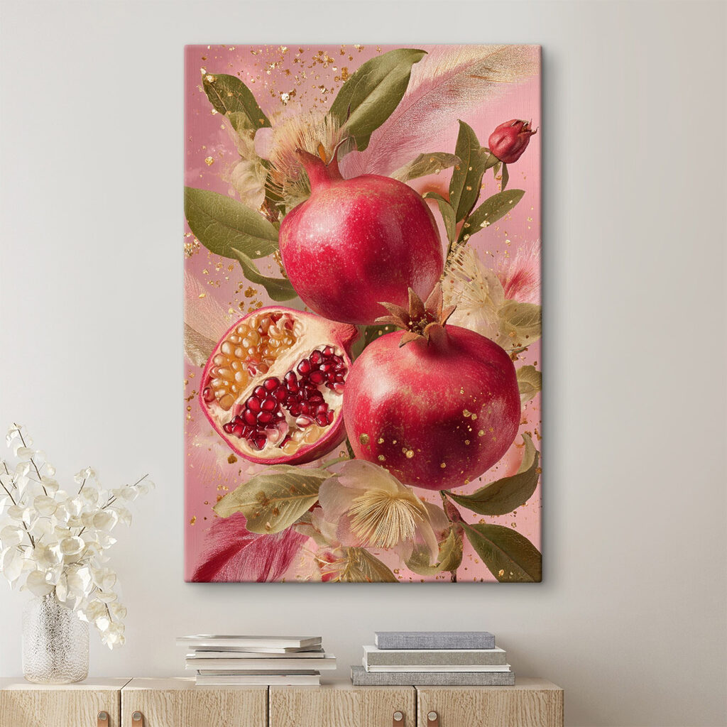 Granatäpfel auf warmem Rosa in einem Interieur