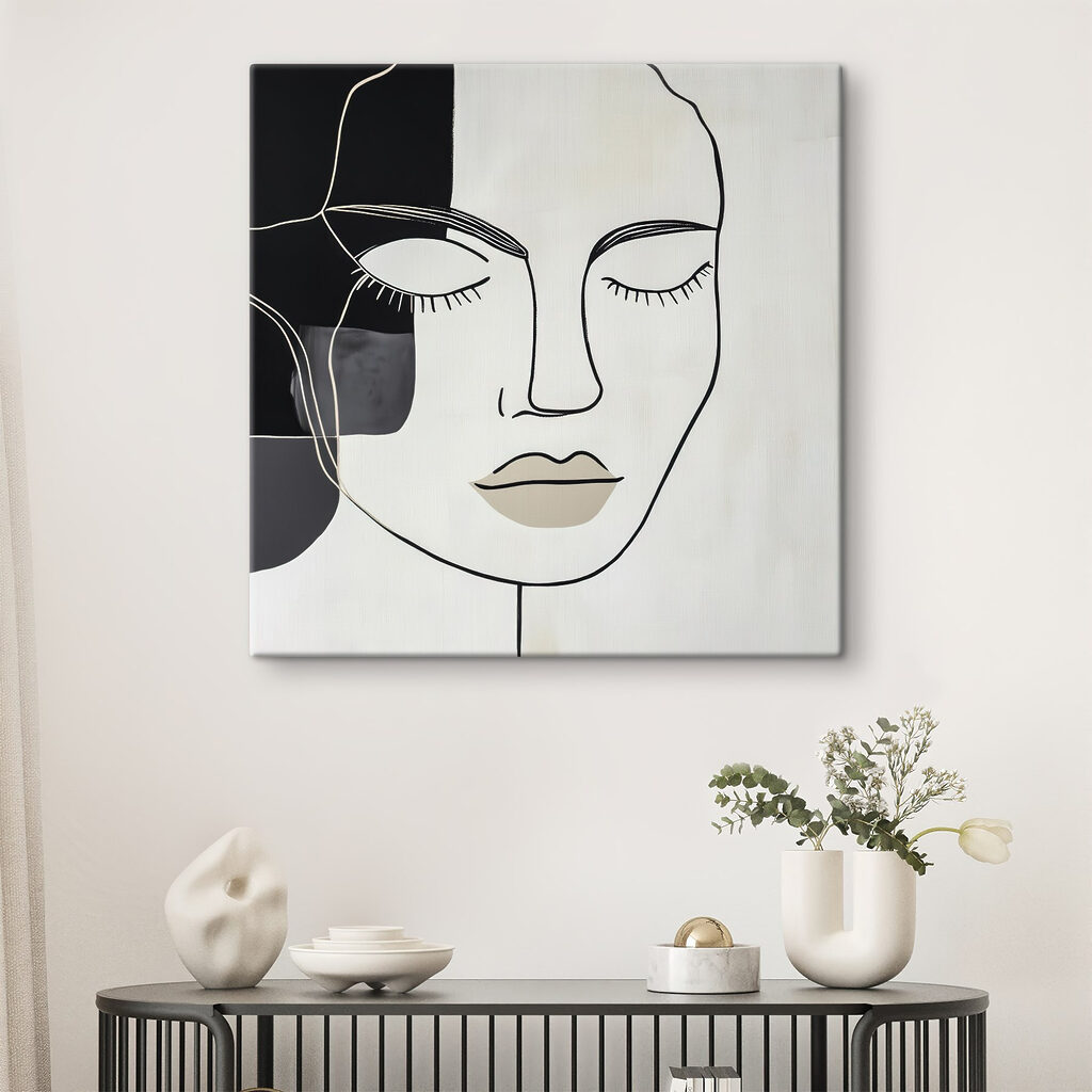 Liniengesicht mit beigen Lippen in einem Interieur