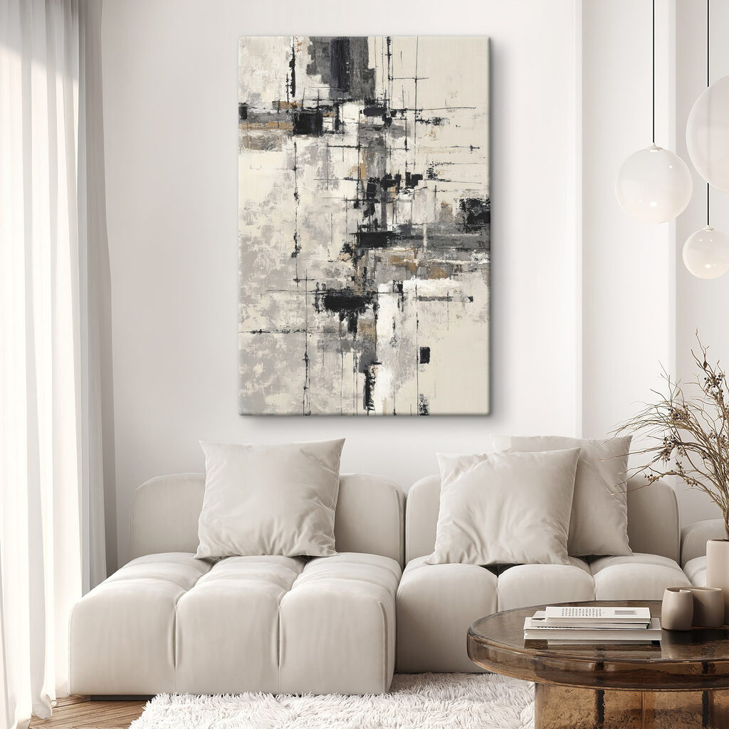 Graue Stadtspuren auf Cremeweiß in einem Interieur