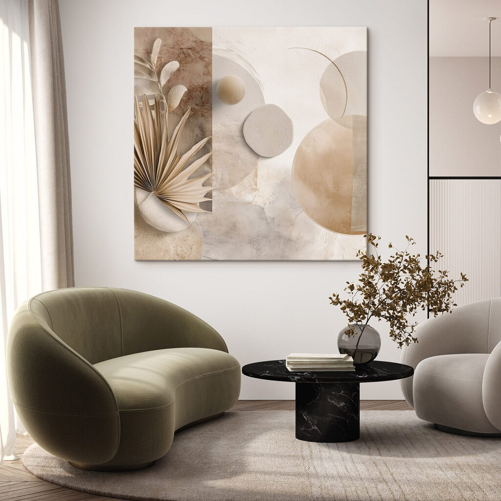 Sandkreise mit Palmfächer in einem Interieur