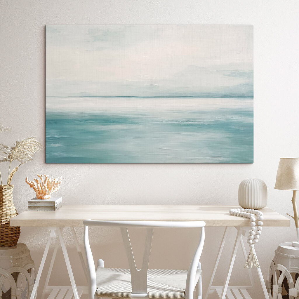 Stilles Türkis unter Cremehimmel in einem Interieur