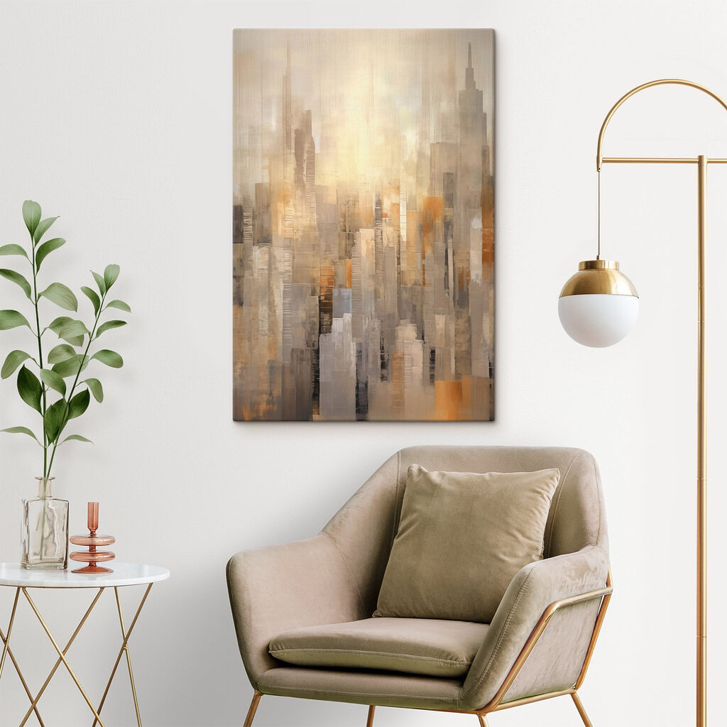 Stadttürme im goldenen Abendlicht in einem Interieur