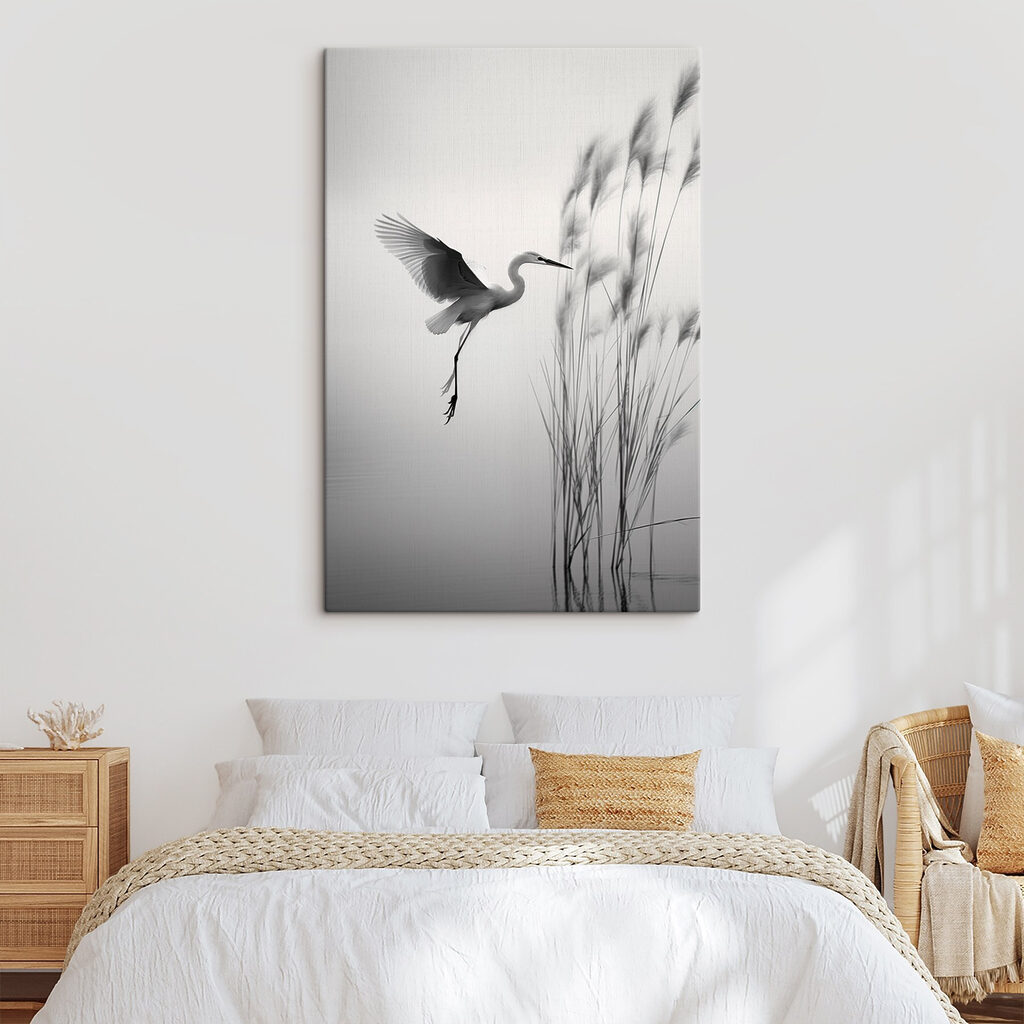 Reiher am Schilf in einem Interieur