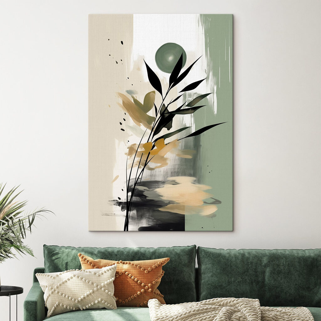 Schwarze Blätter über Grün in einem Interieur